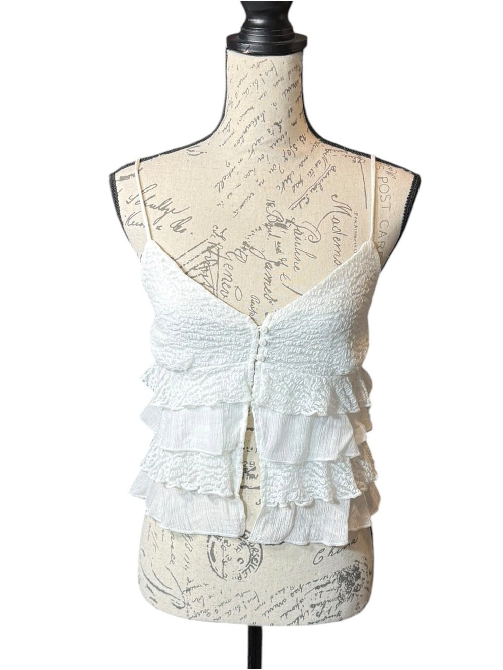 Kirious White Ruffled Button-Front Camisole Crop Top Size Medium NWT